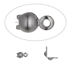 Bead tip, gunmetal-plated brass, 6.5x3.5mm bottom clamp-on with 2 closed loops. Sold per pkg of 100.