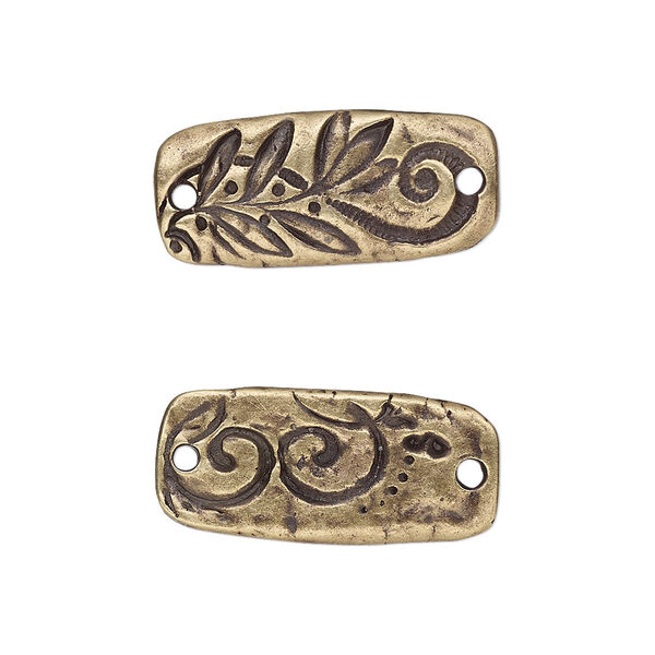 Link, TierraCast®, "Vida Mas Dulce" collection, antique brass-plated pewter (tin-based alloy), 23.5x11mm two-sided rectangle with flora design. Sold per pkg of 20. image number 0