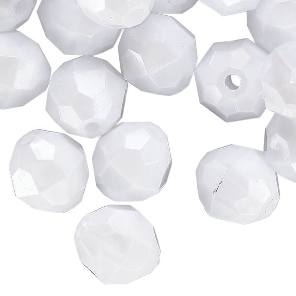Bead, acrylic, opaque white pearl, 12mm faceted round. Sold per 100-gram pkg image number 0