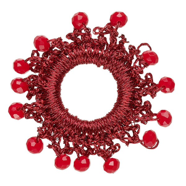 Focal, glass / nylon / steel, dark red, 36-38mm open round with fringe. Sold per pkg of 4. image number 0