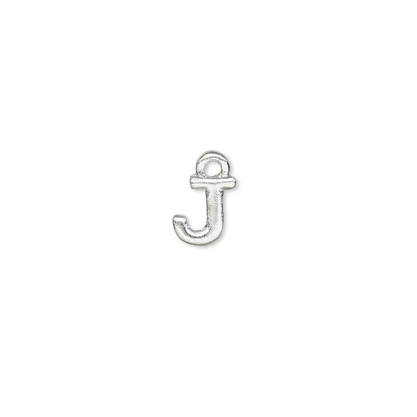 Charm, silver-finished "pewter" (zinc-based alloy), 8x7.5mm alphabet letter J. Sold per pkg of 2. image number 0