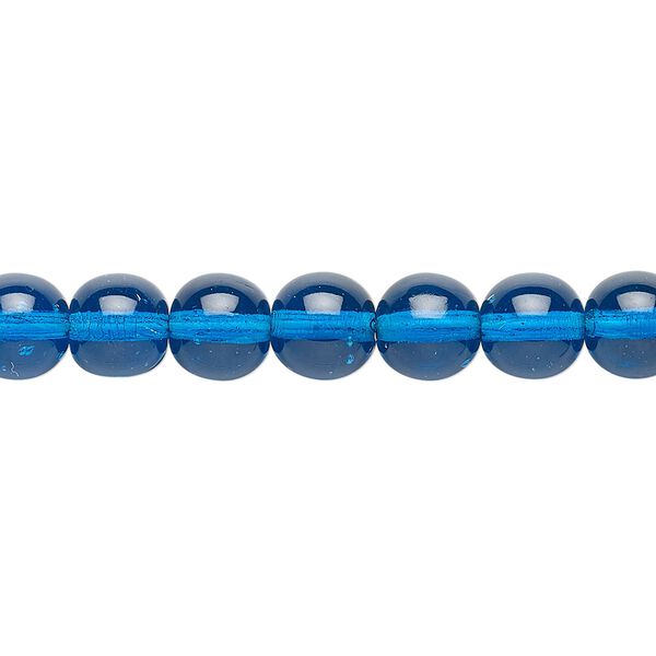 Bead, Czech glass druk, transparent dark aqua blue, 8mm round. Sold per 15-1/2" to 16" strand, approximately 50 beads. image number 0