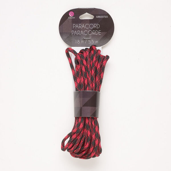 Cord, nylon, red and black, 4mm round. Sold per 18-foot pkg. image number 0