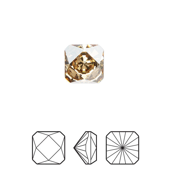 Fancy stone 2pk crystal golden shadow foil back, Crystal Passions® 10mm prismatic square 4499 image number 0