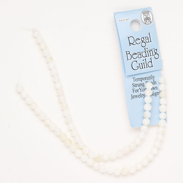 Bead mother-of-pearl shell 1pk 5mm round, ivory 12 inch bleached image number 0