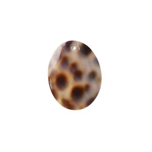 Drop, tiger cowrie shell (natural), 20x15 oval, Mohs hardness 3-1/2. Sold per pkg of 2.