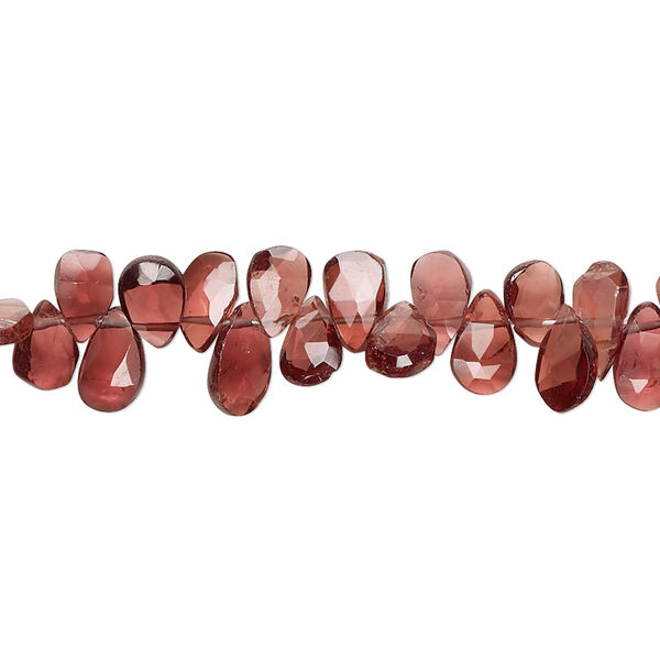 Bead, rhodolite garnet (natural), 7x4mm-8x5mm hand-cut top-drilled faceted puffed teardrop with 0.4-1.4mm hole, B grade, Mohs hardness 7 to 7-1/2. Sold per 8-1/2 inch strand. image number 0