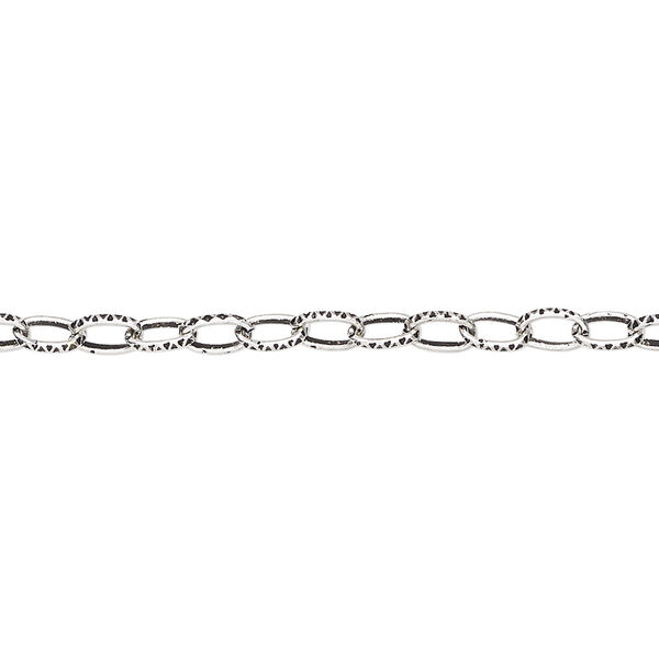 Chain, antique silver-plated steel, 3mm textured cable. Sold per pkg of 25 feet. image number 0