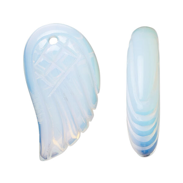 Focal, sea "opal" (glass), 31x17mm-32x19mm hand-cut two-sided wing. Sold individually. image number 0