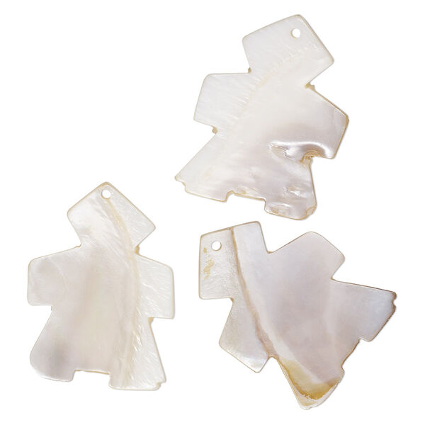 Focal, mother-of-pearl shell (bleached), 62x46mm-64x48mm man, Mohs hardness 3-1/2. Sold per pkg of 3. image number 0