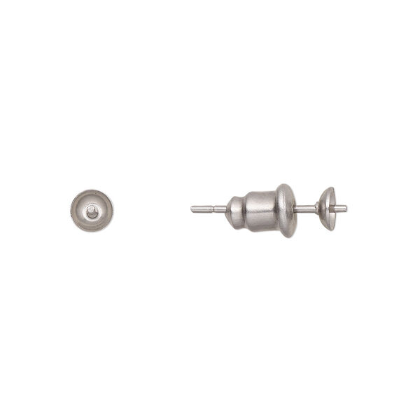 Earstud, stainless steel and rubber, 4mm cup with 1.5mm peg, fits 6-8mm half-drilled bead. Sold per pkg of 10 pairs. image number 0