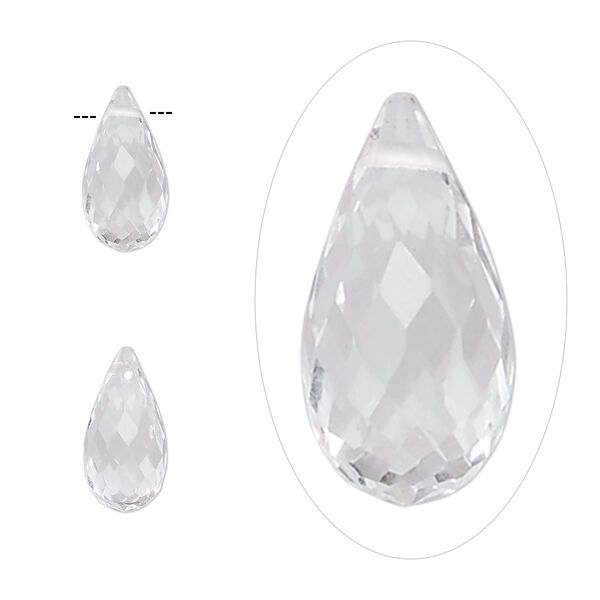 Bead, quartz crystal (natural), 12x6mm hand-cut top-drilled faceted briolette, B grade, Mohs hardness 7. Sold per pkg of 2. image number 0