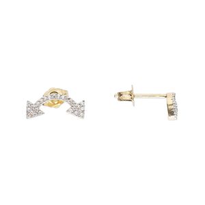 Earstud, Create Compliments®, cubic zirconia and gold-finished sterling silver, clear, 13x5mm double arrow. Sold per pair.