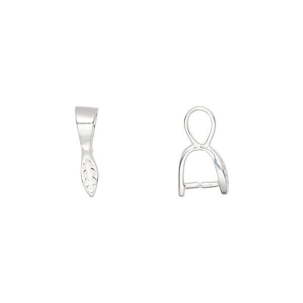 Bail, ice-pick, sterling silver, 13x3mm leaf 4mm grip length. Sold individually. image number 0