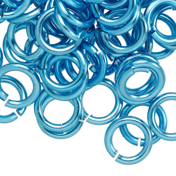 Jump ring, anodized aluminum, light blue, 12mm round, 7.9mm inside diameter, 12 gauge. Sold per pkg of 100. image number 0