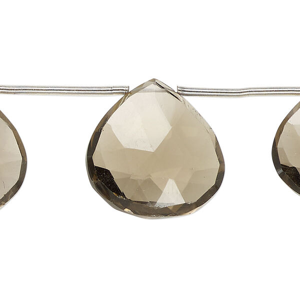 Smoky quartz 1pkg7, hand-cut top-drilled faceted puffed teardrop bead B grade, graduated 18x17mm-28x26mm image number 0