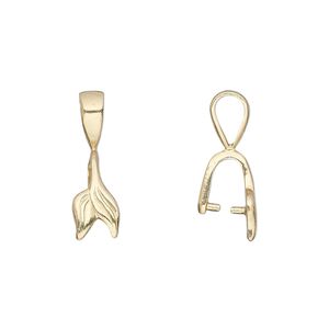 Bail, JBB Findings, ice-pick, brass, 20x6mm double leaf, 7mm grip length. Sold per pkg of 2.