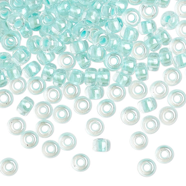Seed bead, Miyuki, glass, pkg/25g, #6 rocaille, translucent aqua-lined pearlized crystal clear, (RR-4610). image number 0