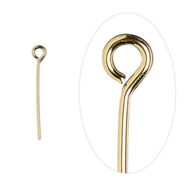 Eye pin, gold-plated brass, 3/4 inch, 21 gauge. Sold per pkg of 500. image number 0