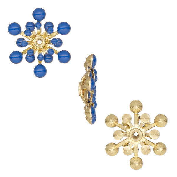 Component, epoxy and gold-finished copper, cobalt, 17x15mm center-drilled single-sided flower. Sold per pkg of 2. image number 0