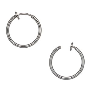 Earring hoop 1pkg2, 17x1.5mm round / pierced-look spring closure, gunmetal finished brass 1 pair