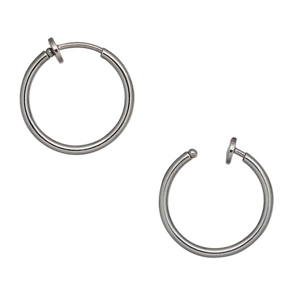 Earring hoop 1pkg2, 17x1.5mm round / pierced-look spring closure, gunmetal finished brass 1 pair image number 0