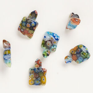 Bead, millefiori glass, translucent multicolored, 20x12mm-23x14mm half-drilled turtle. Sold per pkg of 6.