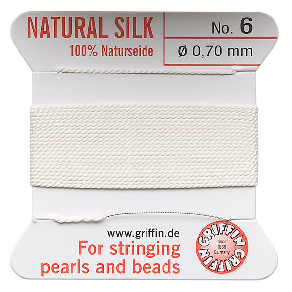 Thread, Griffin, silk, white, size #6. Sold per 2-meter card (approximately 78 inches). image number 0