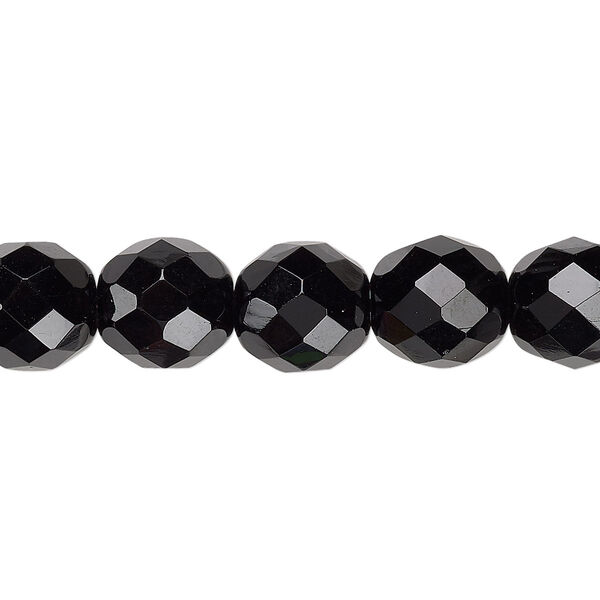 Bead, Czech fire-polished glass, opaque jet, 10mm faceted round. Sold per 15-1/2" to 16" strand, approximately 40 beads. image number 0