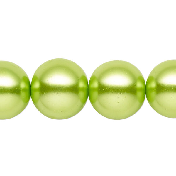 Bead, glass, opaque lime green, 15-16mm round. Sold per 15-1/2" to 16" strand. image number 0