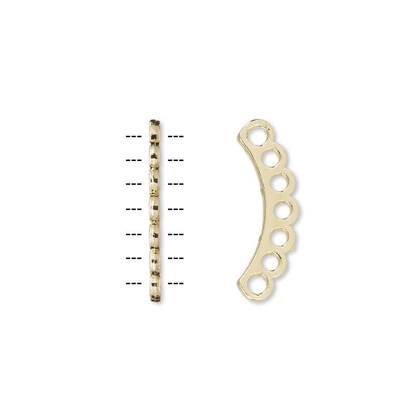 Spacer bar, gold-plated "pewter" (zinc-based alloy), 19x1mm 7-strand curved, fits up to 2.5mm bead. Sold per pkg of 10. image number 0