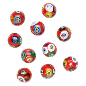 Bead, millefiori glass 1pkg10, multicolored, 16mm round.