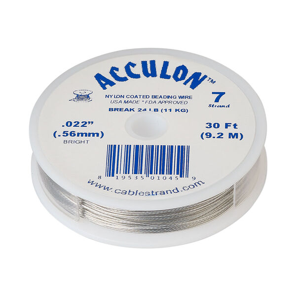 Beading wire, Acculon®, nylon-coated stainless steel, clear, 7 strand, 0.022-inch diameter. Sold per 30-foot spool. image number 0
