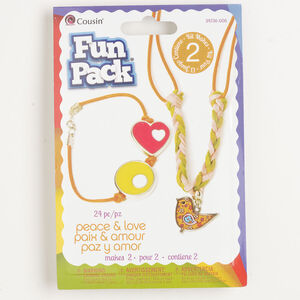 Necklace and bracelet assortment kit 1pkg24, silver- and antique silver-finished steel / faux suede / acrylic / enamel, mixed colors, peace & love.