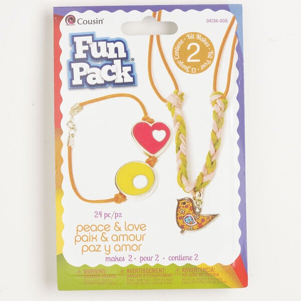 Necklace and bracelet assortment kit 1pkg24, silver- and antique silver-finished steel / faux suede / acrylic / enamel, mixed colors, peace & love. image number 0