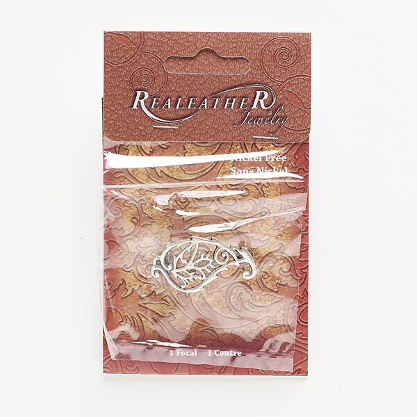 Focal, antiqued silver-finished steel and "pewter" (zinc-based alloy), 38x20mm paisley with floral cutout design and (2) screw fasteners. Sold individually. image number 0