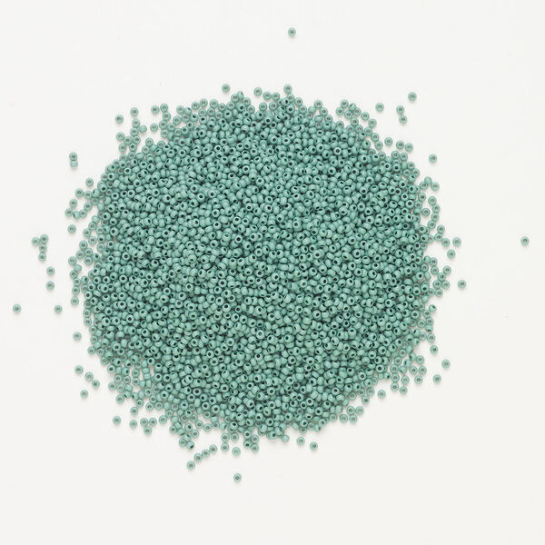 Seed bead, Preciosa Ornela Czech glass, 1pkg50g, 2.0-2.2mm rocaille, opaque matte terra dyed soft thyme chalkwhite (06454) image number 1