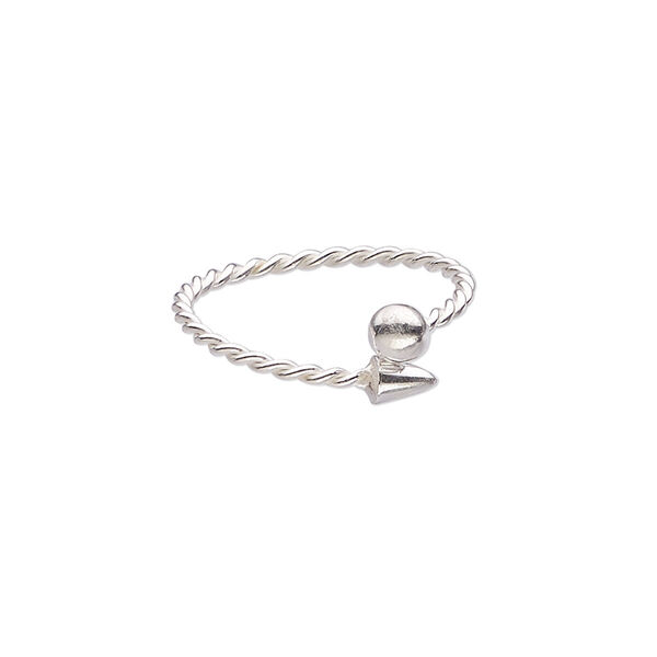 Ring, sterling silver, 7mm wide with twisted design, ball and spike, adjustable from size 5.5-7. Sold individually. image number 0