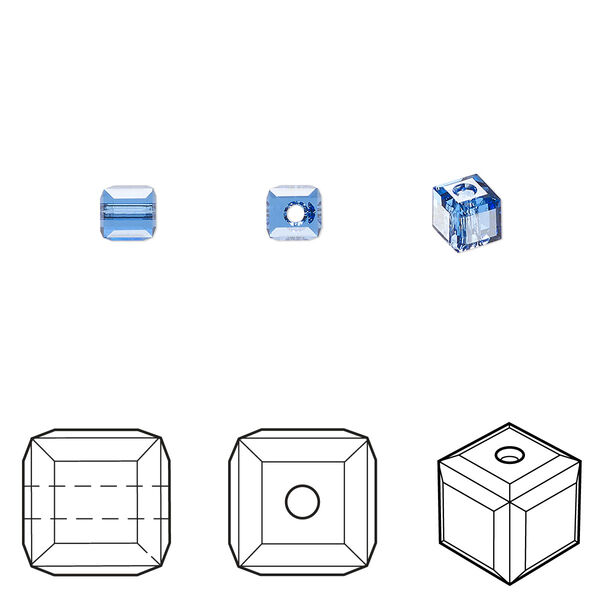Bead 48pk sapphire, Crystal Passions® 4mm cube 5601 image number 0