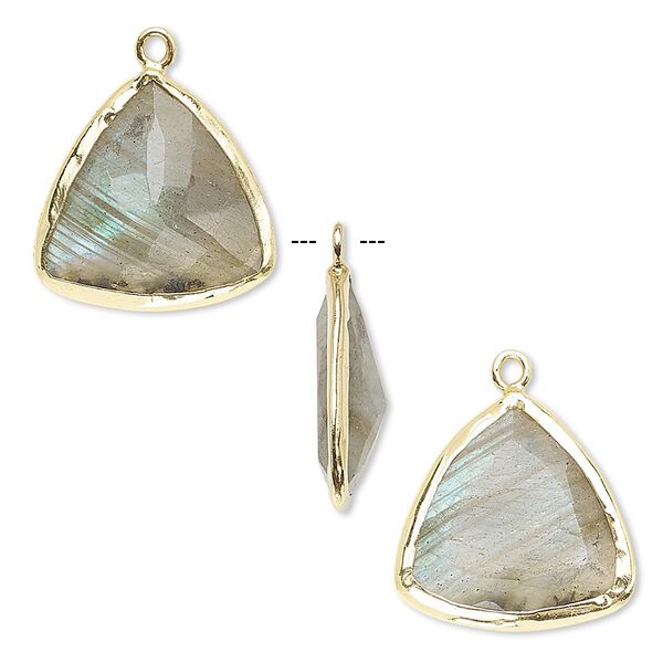 Drop, labradorite (natural) and gold-finished sterling silver, 16mm two-sided faceted triangle. Sold per pkg of 2. image number 0