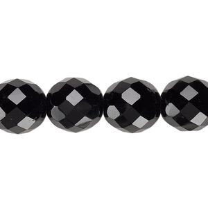 Bead, Czech fire-polished glass, pkg/15-1/2 to 16 inches, 12mm faceted round, opaque jet black, (23980).