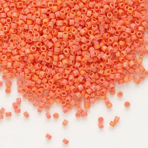 Seed bead, Delica®, glass, pkg/250g, #11 round, opaque matte rainbow orange (DB-0872).