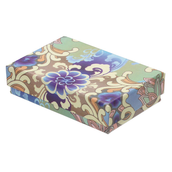 Box, paper / velveteen / foam, multicolored, 3-1/4 x 2-1/4 x 3/4 inches with flower design. Sold per pkg of 10. image number 0