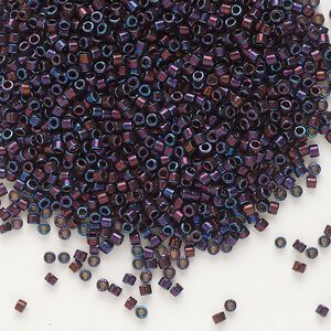 Seed bead, Delica®, glass, pkg/7.5g, #11 round, opaque metallic gold iris dark plum (DB-1004).