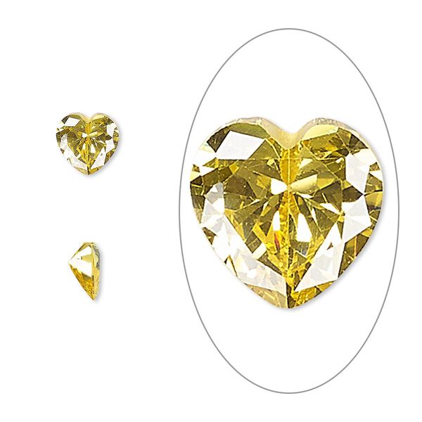 Gem, cubic zirconia, topaz gold, 6mm faceted heart, Mohs hardness 8-1/2. Sold per pkg of 2. image number 0