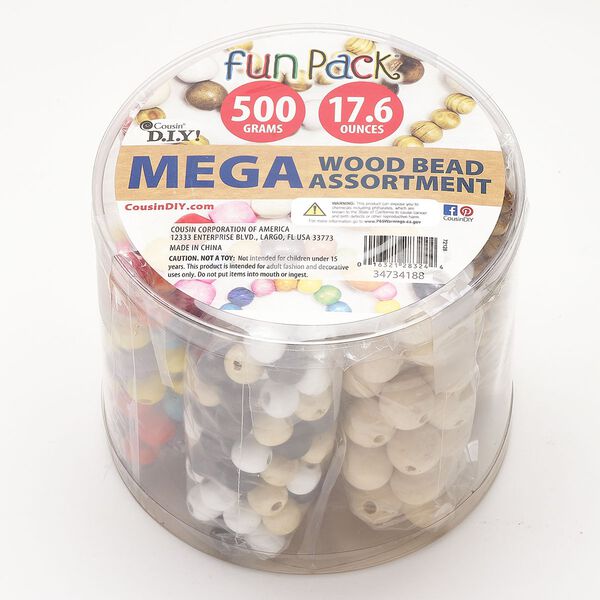 Bead mix 1pkg1 wood, 10-17mm round, 500 gram natural/dyed/waxed mixed colors image number 0