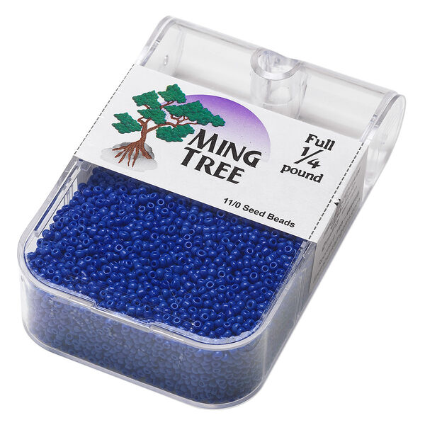 Seed bead, Ming Tree™, glass, pkg/1/4 pound, #11 round, opaque blue. image number 0