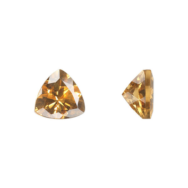 Gem, citrine (heated), 10x10x10mm faceted triangle, A grade, Mohs hardness 7. Sold individually. image number 0