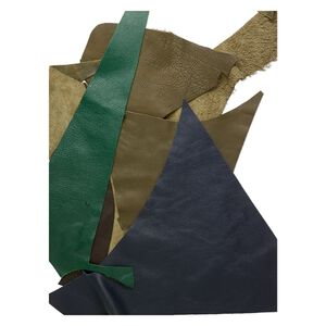 Leather scrap mix (natural / dyed), mixed colors, mixed shape. Sold per 1/2 pound pkg.