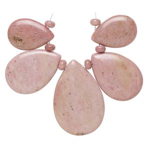 Rhodonite 5pkg, hand-cut teardrop focal natural graduated 30x20mm-49x34mm